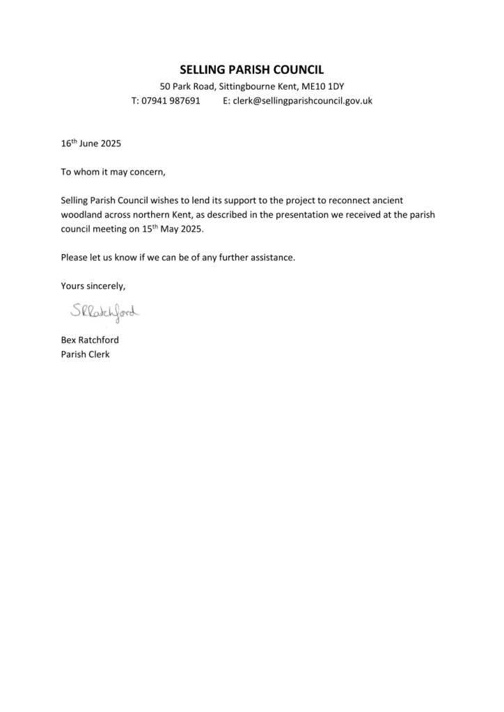 Letter of support for the proposal to expand the Kent Downs National Landscape through The Blean from SellingParish Council